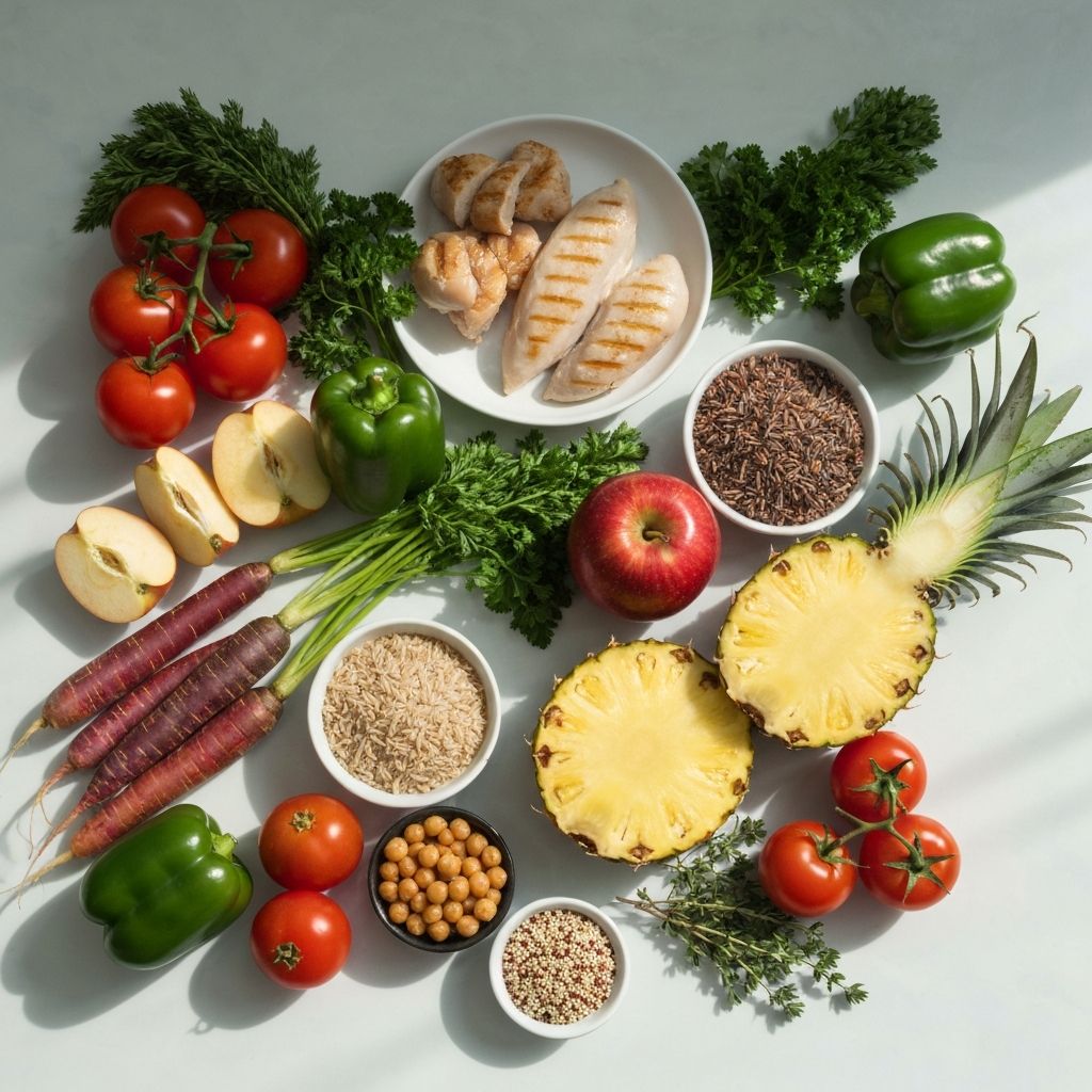 Flat lay of healthy foods